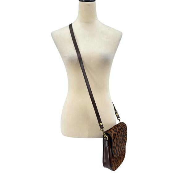 Patricia Nash Leopard Animal Print Calf Half Brown Leather Crossbody Saddle Bag - Picture 2 of 14